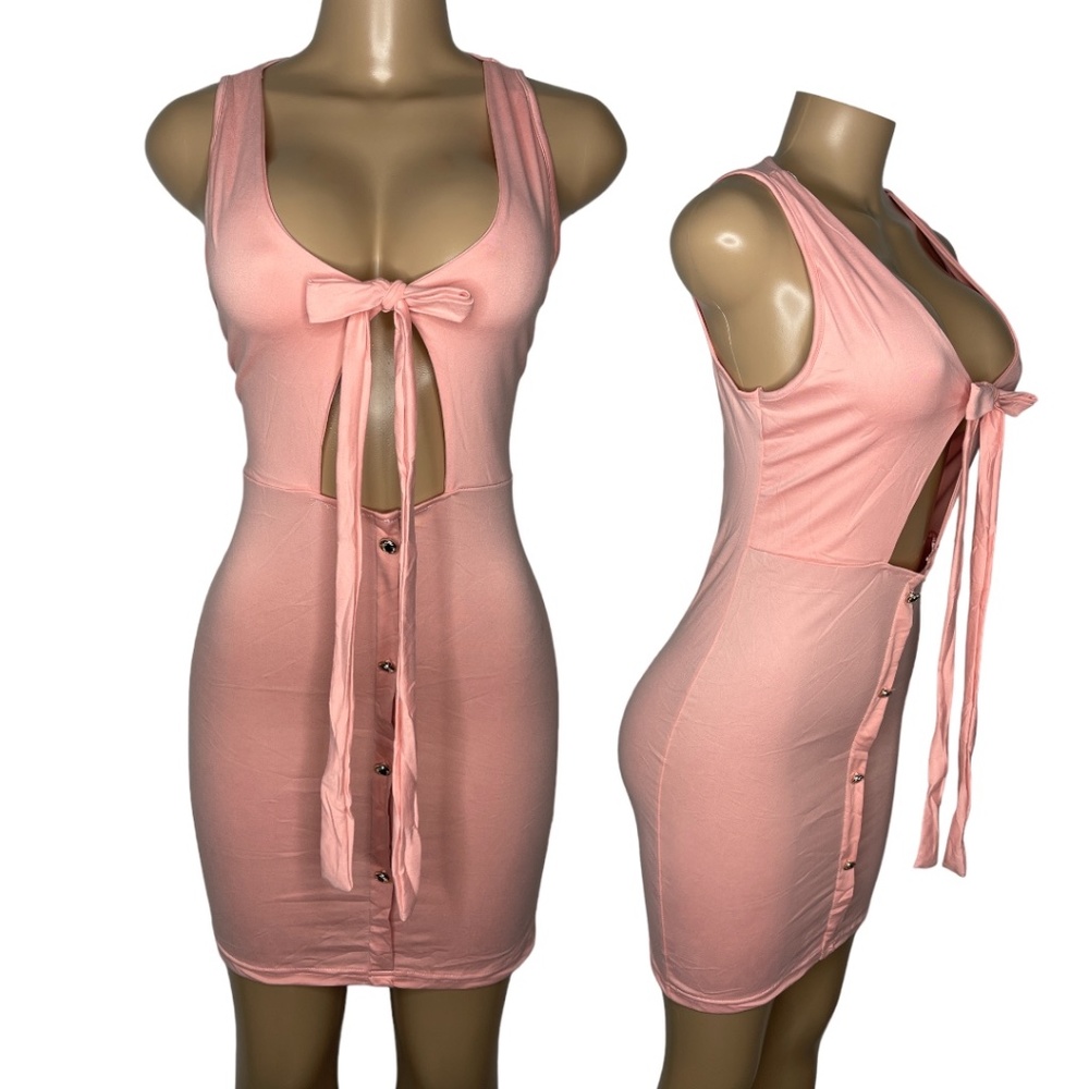 Size M and L Stretchy Bodycom Short Salmon Color Dress Sexy Sleeveles Mini Dress